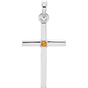 Citrine Inset Cross Rhodium-Plated 14k White Gold Pendant (22.65x11.4MM)