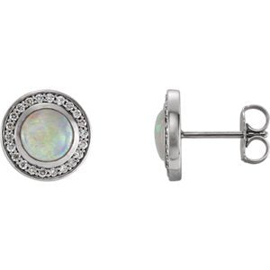Opal and Diamond Halo-Style Earrings, Sterling Silver (5MM) (.2 Ctw, G-H Color, I1Clarity)