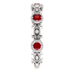 Chatham Created Ruby and Diamond Vintage-Style Ring, Rhodium-Plated 14k White Gold (0.03 Ctw, G-H Color, I1 Clarity)