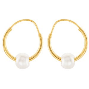 Girl's White Cultured Freshwater Pearl 14k Yellow Gold Earrings, (4.07MM)