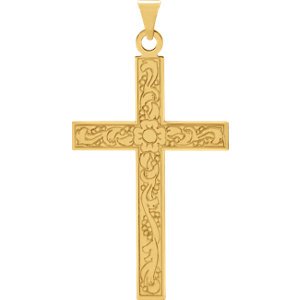 Floral True Cross 14k Yellow Gold Pendant (49x25 MM)