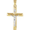 Two-Tone Hollow Beveled Crucifix 14k Yellow and White Gold Pendant (25X17MM)