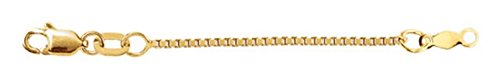 14k Yellow Gold 1.3mm Diamond-Cut Box Chain, Extender Safety Chain, 1.25"