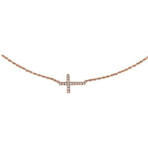 Diamond Petite Sideways Cross 14k Rose Gold Necklace, 16"-18" (.25 Ctw, H-J Color, I3 Clarity)