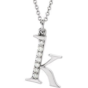 Diamond Initial 'k' Lowercase Alphabet Letter 14k White Gold Pendant Necklace, 16" (.03 Cttw GH Color, I1 Clarity)