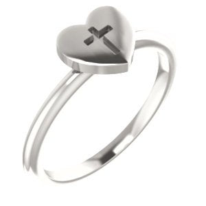 Heart with Cross Sterling Silver Slim Profile Ring