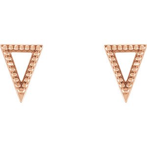 Petite Triangle Bead Trim Stud Earrings, 14k Rose Gold