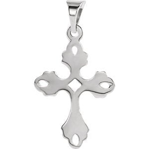 Fleur de Lis Cut-Out Cross 14k White Gold Pendant