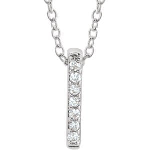 Diamond Bar Necklace in Rhodium-Plated 14k White Gold, 16-18" (.05 Ctw, Color H+, Clarity I1)