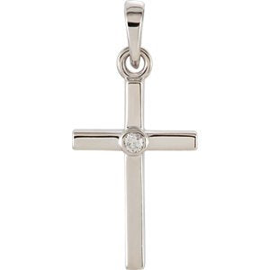 Diamond Inlay Cross Rhodium-Plated 14k White Gold Pendant (.03 Ct, G-H Color, I1 Clarity)