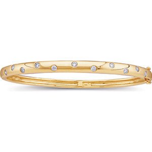 Slim Profile Diamond Bangle Bracelet, 14k Yellow Gold, 6.5" (.5 Cttw, GH Color , I1 Clarity )