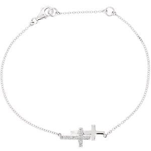 Diamond Double Sideways Cross Rhodium-Plated 14k White Gold Necklace, 18" (.20 Ctw, HIJ Color, I3 Clarity)