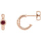 Ruby J-Hoop Earrings,14k Rose Gold