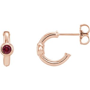 Ruby J-Hoop Earrings,14k Rose Gold