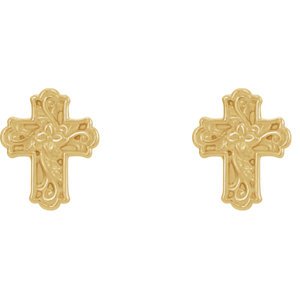 14k Yellow Gold Rose of Sharon Budded Cross Stud Earrings (11.75X9.52 MM)