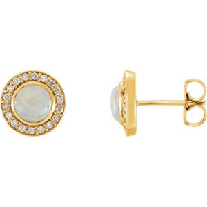 Opal and Diamond Halo-Style Earrings, 14k Yellow Gold (6MM) (.2 Ctw, G-H Color, I1 Clarity)
