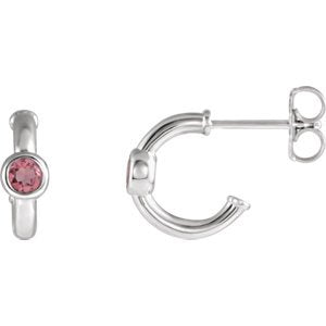 Pink Tourmaline J-Hoop Earrings, Rhodium-Plated 14k White Gold