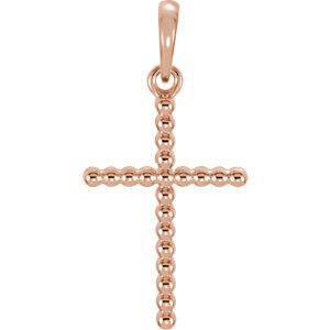 Beaded Cross 14k Rose Gold Pendant (13.5X9.4 MM)