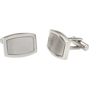 Satin Brushed and Polished Rectangle Stainless Steel Cuff Links, Bullet Backs
