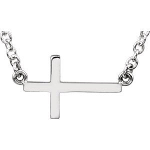 Sideways Cross Sterling Silver Necklace, 16-18" (17.00X9.00 MM)