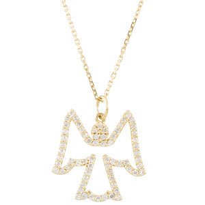 Diamond 'Angel' 14k Yellow Gold Pendant Necklace, 16" (1/3 Cttw)