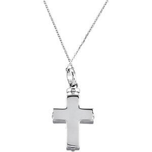 Woven Cross Ash Holder Necklace, Rhodium Plate Sterling Silver, Yellow Gold Plated Accents, 18"