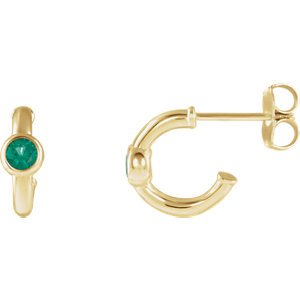 Chatham Created Emerald J-Hoop Earrings, 14k Yellow Gold
