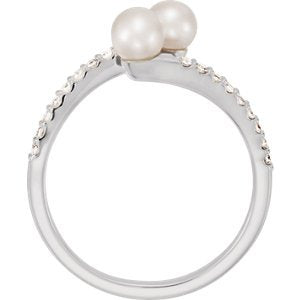 White Freshwater Cultured Pearl, Diamond Bypass Ring, Rhodium-Plated 14k White Gold (4.5-5mm)(.16Ctw, Color G-H, Clarity I1)