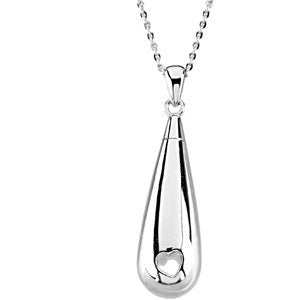 Sterling Silver Tear of Love and Open Heart Momento or Ash Holder Necklace 18"
