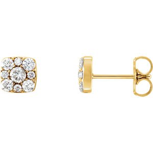 Diamond Square Cluster Earrings, 14k Rose Gold (.5 Ctw, GH Color, I1 Clarity)