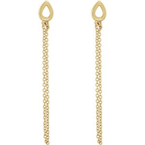 Petite Leaf Chain Dangle Earrings, 14k Yellow Gold
