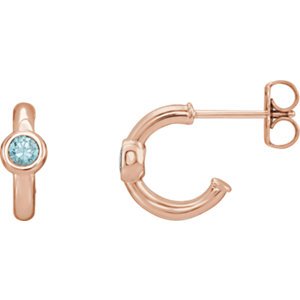 Blue Zircon J-Hoop Earrings, Rhodium-Plated 14k Rose Gold