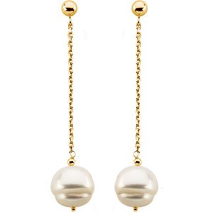 Freshwater Circle Pearl Chain Dangle Earrings, 09.00 - 11.00 MM, 14k Yellow Gold