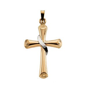 14k Yellow Gold, 14k White Gold Two-Tone Cross Pendant