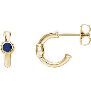 Blue Sapphire J-Hoop Earrings, 14k Yellow Gold
