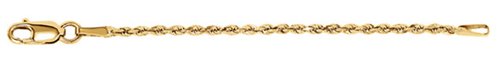 14k Yellow Gold 1.6mm Diamond-Cut Rope Extender Safety Chain, 2.25"