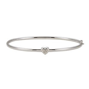 Heart with Diamond Bangle Bracelet, 14k White Gold, 6.5" (.03 Cttw, HI Color, I1 Clarity)