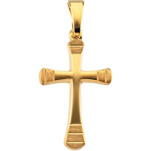 Childrens 14k Yellow Gold Cross Necklace with Design, 16"