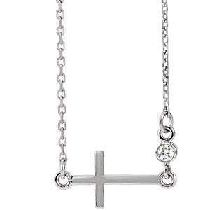 Diamond Sideways Cross Rhodium-Plated 14k White Gold Necklace , 16"-18" (.03 Ct, G-H Color, I1 Clarity)