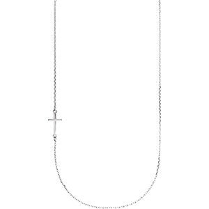 Off-Center Sideways Cross Rhodium-Plated 14k White Gold Necklace, 16"