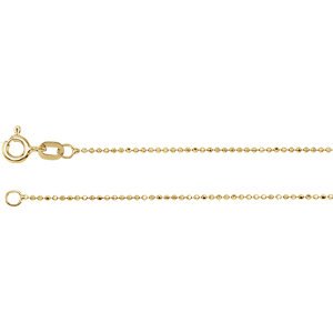 1mm 14k Yellow Gold Solid Diamond-Cut Bead Chain Bracelet, 7"