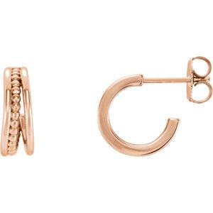 Beaded Triple Hoop Earrings, 14k Rose Gold