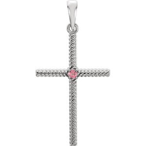 Platinum Pink Tourmaline Rope-Trim Cross Pendant (31.95x16.3MM)