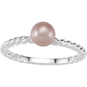 Imitation Pearl Rope Trimmed Stacking Ring, Sterling Silver, Size 7 (6MM)