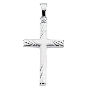 14k White Gold Engraved Cross Pendant (24x16 MM)