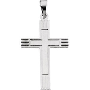 Inlay Protestant Cross Rhodium-Plated 14k White Gold Pendant (18X12MM)