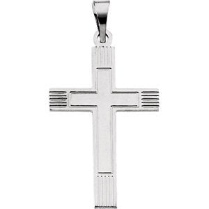 Inlay Protestant Cross Rhodium-Plated 14k White Gold Pendant (28X18MM)