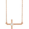 Diamond Sideways Cross 14k Rose Gold Necklace, 16"-18" (.1 Ct, G-H Color, I1 Clarity)