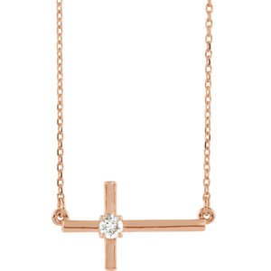 Diamond Sideways Cross 14k Rose Gold Necklace, 16"-18" (.1 Ct, G-H Color, I1 Clarity)