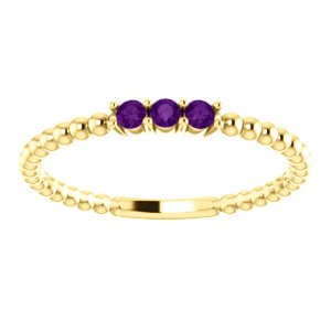 Amethyst Beaded Ring, 14k Yellow Gold, Size 7.75